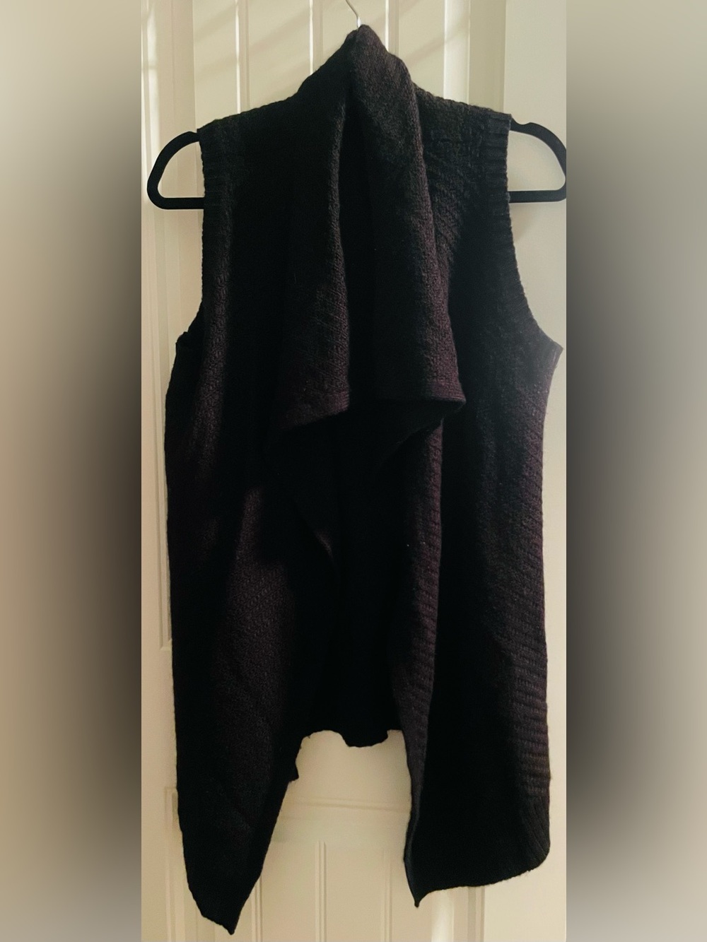 Gap Black Wool Blend Waterfall Cardigan Vest Women M Long Open Front